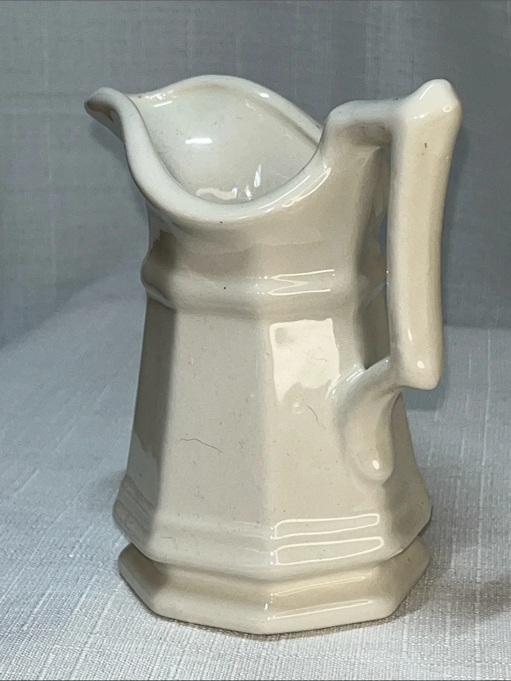 Handmade Signed Ceramic Creamer Pitcher White Pottery Vintage Farmhouse  5”